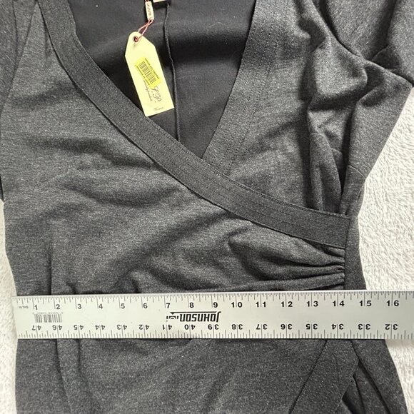 M.S.S.P. Womens Wrap Bella Dress 1X Heather Black V-Neck Long Sleeve Stretch New - Picture 7 of 8